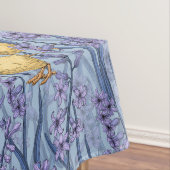 Kippen en hyacinten op hemelsblauw tafelkleed (Voorbeeld)