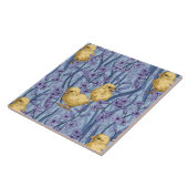 Kippen en hyacinten op hemelsblauw tegeltje (Zijkant)