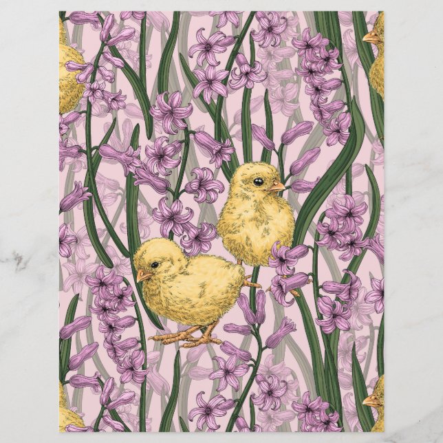 Kippen en hyacinten op roze (Voorkant)