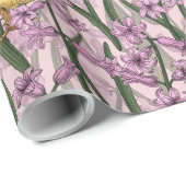 Kippen en hyacinten op roze cadeaupapier (Rol Hoek)
