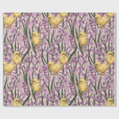 Kippen en hyacinten op roze cadeaupapier (Vlak)