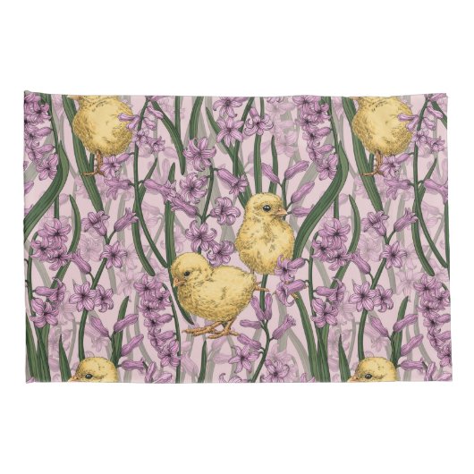 Kippen en hyacinten op roze kussensloop (Achterkant-Rechts)