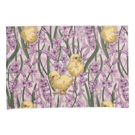 Kippen en hyacinten op roze kussensloop (Voorkant-Rechts)