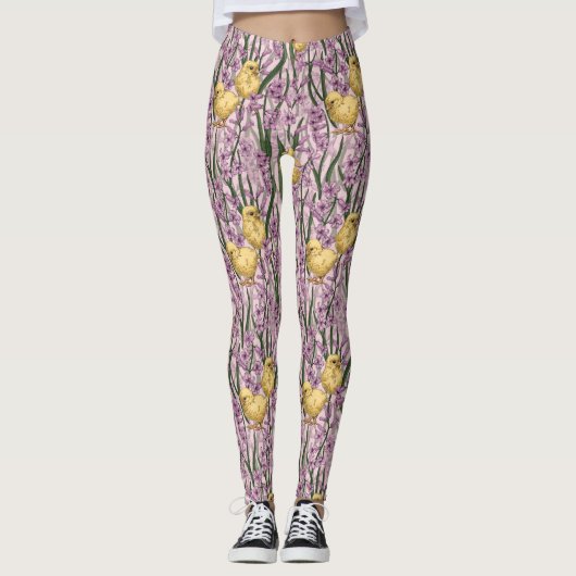 Kippen en hyacinten op roze leggings (Voorkant)