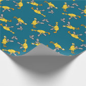 Kippen en kettingzagen Blauw Cadeaupapier (Hoek)