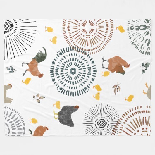 Kippen en kippen Boho Pattern Fleece Deken (Voorkant (Horizontaal))