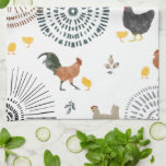 Kippen en kippen Boho Pattern Theedoek<br><div class="desc">Patroon met illustraties van kippen en kuikens met door boho geïnspireerde design.</div>