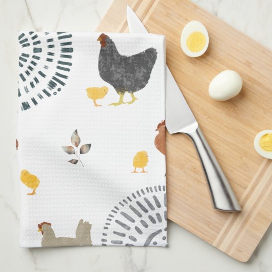 Kippen en kippen Boho Pattern Theedoek (Quarter Fold)