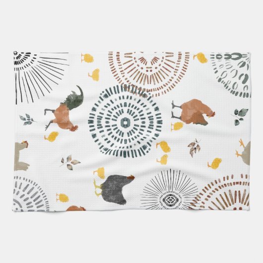 Kippen en kippen Boho Pattern Theedoek (Horizontaal)