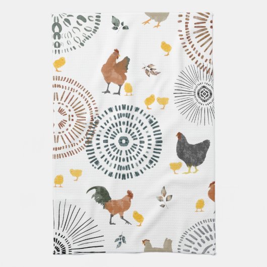 Kippen en kippen Boho Pattern Theedoek (Verticaal)