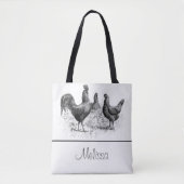  kippen en rooster | Gepersonaliseerd Tote Bag (Voorkant)