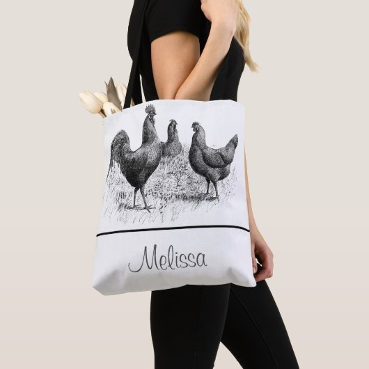  kippen en rooster | Gepersonaliseerd Tote Bag (Dichtbij)