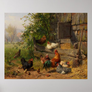 kippen en rooster Landwandbekleding Poster