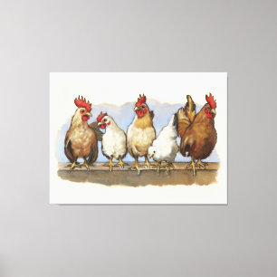 Kippen en roosters, Boerderij leven, landkunst Canvas Afdruk