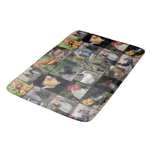 Kippen en roosters Fotocollage, groot Badmat (Gekanteld)