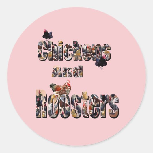 kippen en roosters, ronde sticker (Voorkant)