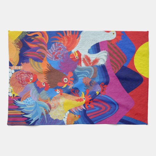 Kippen en roosters theedoek (Horizontaal)