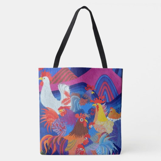 Kippen en roosters tote bag (Voorkant)