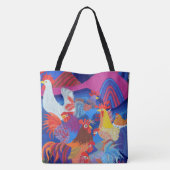 Kippen en roosters tote bag (Achterkant)