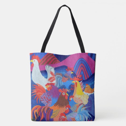 Kippen en roosters tote bag (Achterkant)