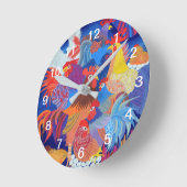 Kippen en roosters - Witte cijfers Ronde Klok (Hoek)