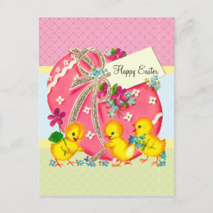 kippen en roze paaseieren - Aangepast bericht Feestdagenkaart