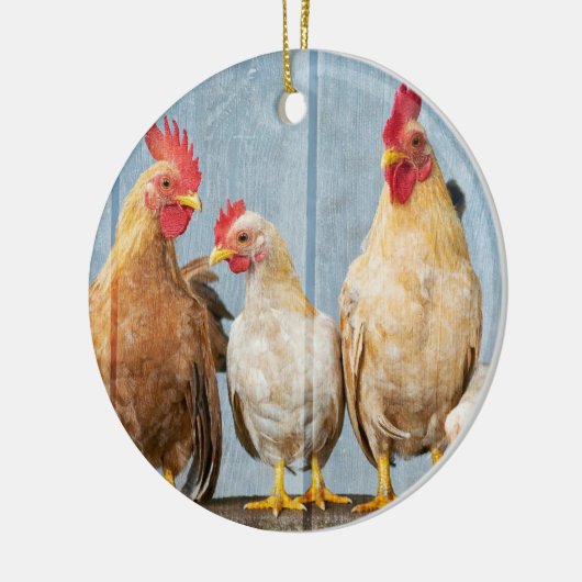 Kippen en vrienden keramisch ornament (Links)