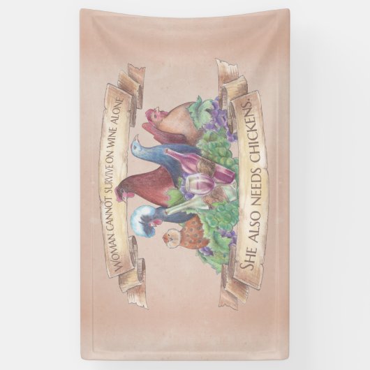 Kippen en wijn spandoek (Verticaal)