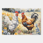 Kippen en wilde bloemen inpakpapier vel (Voorkant 2)