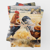 Kippen en wilde bloemen inpakpapier vel (In situ)