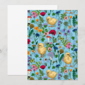 Kippen en wilde bloemen op baby blauw (Voorkant / Achterkant)