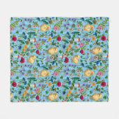 Kippen en wilde bloemen op baby blauw fleece deken (Voorkant (Horizontaal))