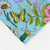 Kippen en wilde bloemen op baby blauw fleece deken (Hoek)