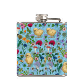 Kippen en wilde bloemen op baby blauw heupfles (Achterkant)