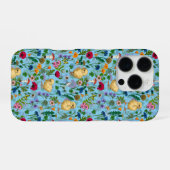 Kippen en wilde bloemen op baby blauw iPhone hoesje (Achterkant horizontaal)