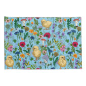 Kippen en wilde bloemen op baby blauw kussensloop (Achterkant-Rechts)