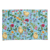 Kippen en wilde bloemen op baby blauw kussensloop (Voorkant-Rechts)