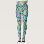 Kippen en wilde bloemen op baby blauw leggings (Voorkant)
