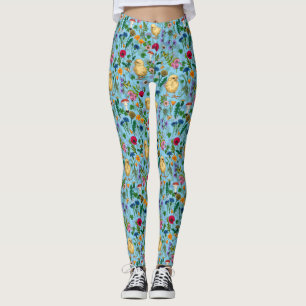 Kippen en wilde bloemen op baby blauw leggings