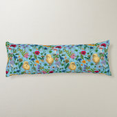Kippen en wilde bloemen op baby blauw lichaamskussen (Achterkant)