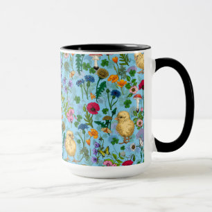 Kippen en wilde bloemen op baby blauw mok