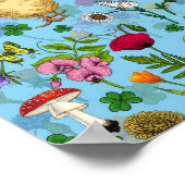 Kippen en wilde bloemen op baby blauw poster (Hoek)