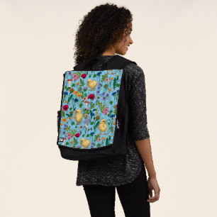 Kippen en wilde bloemen op baby blauw rugtassen