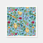 Kippen en wilde bloemen op baby blauw servet (Voorkant)