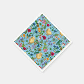 Kippen en wilde bloemen op baby blauw servet (Hoek)