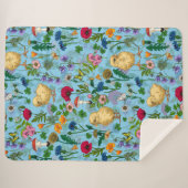Kippen en wilde bloemen op baby blauw sherpa deken (Voorkant (horizontaal))