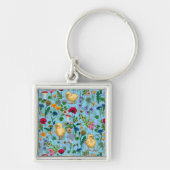 Kippen en wilde bloemen op baby blauw sleutelhanger (Voorkant)