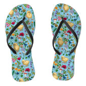 Kippen en wilde bloemen op baby blauw teenslippers (Voetbed)