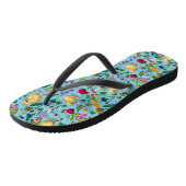 Kippen en wilde bloemen op baby blauw teenslippers (Schuin)
