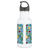 Kippen en wilde bloemen op baby blauw waterfles (Achterkant)